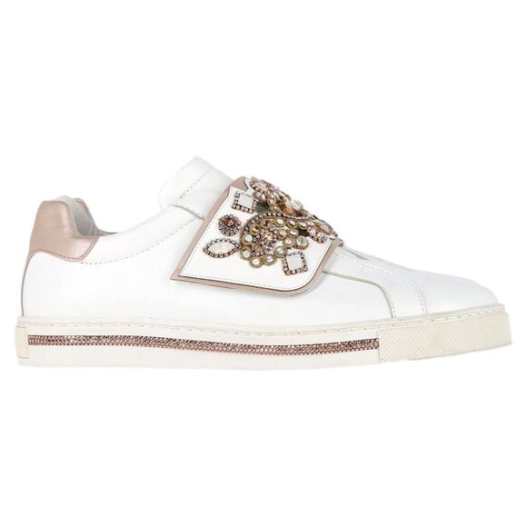 René Caovilla Shoes - René Caovilla Jewel-Embellished Sneakers in White Leather